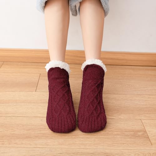 Image of Fluffy Fuzzy Warm Slipper Socks for Women Men Thick Fleece Lined Non-Slip Socks Indoor Floor ChristmasGiftsfor women Winter super Soft Warm Cozy Grip Socks