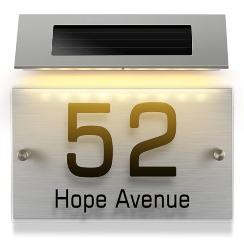 Doitool 444M040146FQ Solar Address Sign, House Numbers Solar Powered, Led Lighted Address Plaque Outdoor Led Illuminated Address Numbers cover
