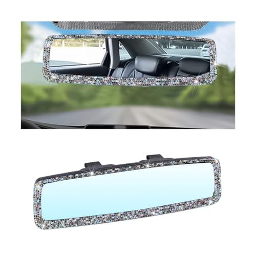 Image of Osilly Bling Car Rearview Mirror, Decorations Rear View Mirror with Crystal Rhinestones & Diamonds, Car Interior Trim Accessories, Clip-on & HD Glass, Sparkly Gift (AB Color+Purple)