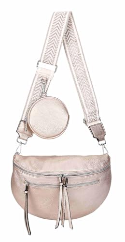ITALYSHOP24 Damen Tasche Umhängetasche Brusttasche Muster Gürtel Bauchtasche Crossbody Gürteltasche Hüfttasche Crossover Bodybag Schultertasche Handytasche Leder Optik Rosegold