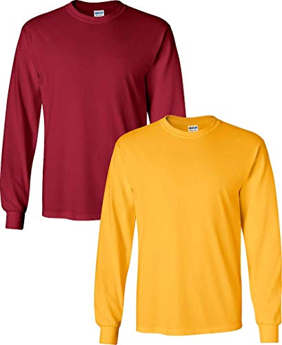 Image of Gildan Ultra Cotton Long Sleeve T-Shirt 2-PackCardinal-Gold 2XL