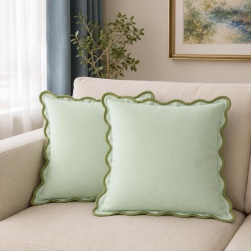 Folkulture Scallop Cushion Covers (Forest Sage, 18" x 18")