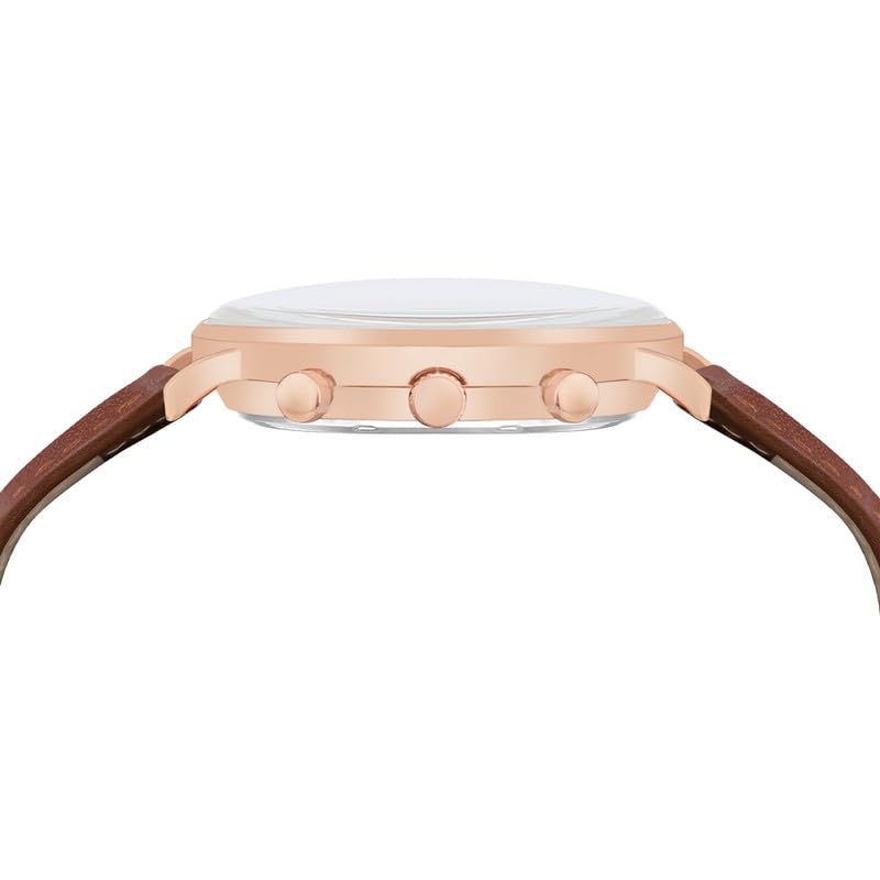 Image of Sylvi Gazedoom RoseCrown Watch for Men - Chronograph with Date & Day, Coffee Brown Leather, Black Dial, 3 ATM Water Resistant