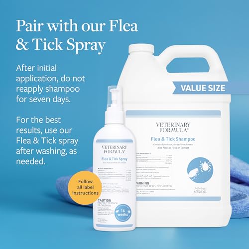 Image of Veterinary Formula Flea and Tick Shampoo for Dogs and Cats, 1 Gallon - Dog and Cat Flea Shampoo with Pyrethrum to Kill Fleas, Ticks On Contact - Cleanses and Exfoliates