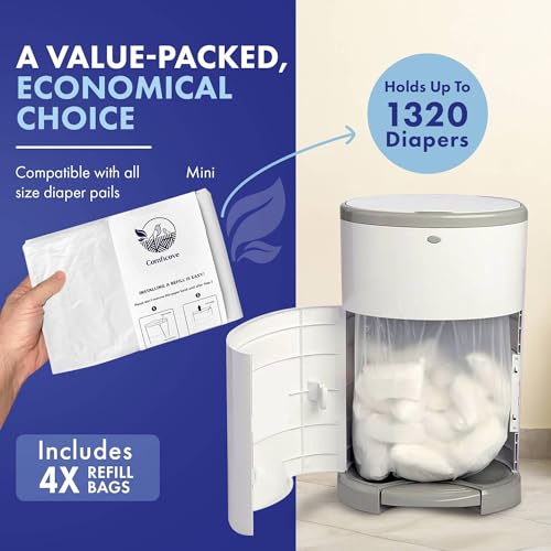 Image of Comficove Refills Compatible with DEKOR MINI Diaper Pails | 4 Pack | Extra Thick Diaper Pail Refill Liners | Fresh Scent | Easy to Replace and Dispose of Diaper Bag | Odorless Baby Diapers Disposal