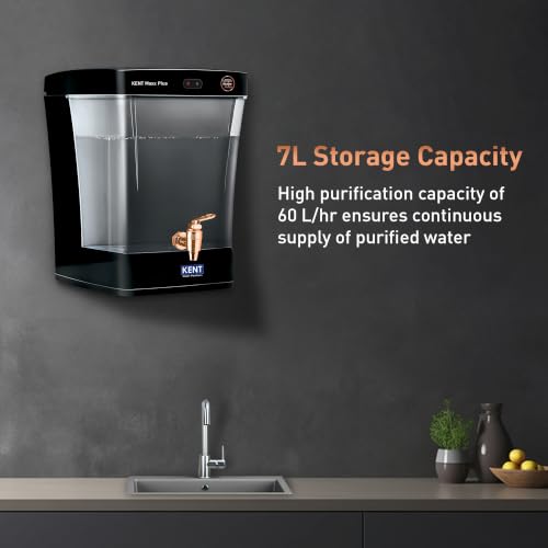 Image of KENT Maxx Plus UV Water Purifier | UV+UF+Alk+Cu | 7L Transparent Detachable Tank | With Benefits of Alkaline&Copper | Fully Automatic Operation | UV Fail Alarm | Wall Mountable | 60 L /hr Output |Black