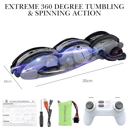 Image of Remote Control Rolling Stunt Car for Kids | RC Stunt Snake Car 360 Tumbling & Spinning Action, Cool Lighting Design Toy Car for Boys | Gift for Kids- Multicolor (Color As Per Stock)