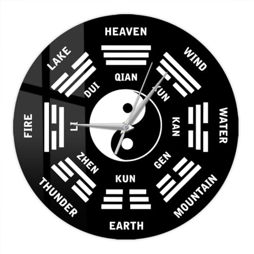 Timethink 12'' Tai Chi Yin Yang Symbol Wall Clock, Chinese Martial Arts Clock Gossip Zen Art Feng Shui Decorative Wall Watch Clock Silent Non Ticking Battery Operated for Living Room Bedroom Farmhouse