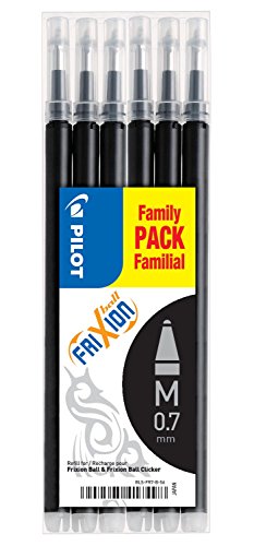 Frixion 0.7 mm Tip Pilot Refill for Rollerball Pen - Black (Pack of 6)