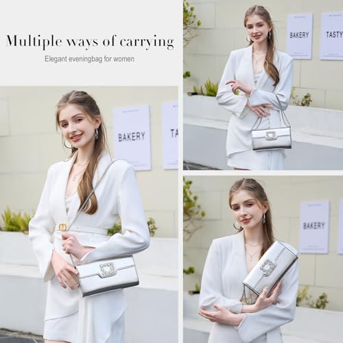 Image of Evening Bag Clutch Purses for Women Elegant Rhinestone Handbags for Formal Wedding Party & Cocktail Prom (silver)