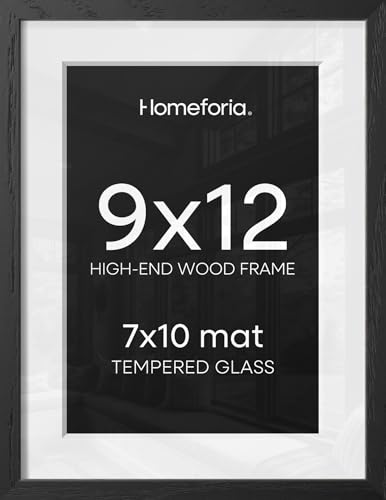 Image of Homeforia 9x12 Black Oak Picture Frame, High-End Wood, 7x10 Mat, Glass | High End Solid Oak Wood, Tempered Glass, Acid-Free 7x10 Removable Mat, 9x12 Edge-to-Edge Display 12x9, Wall Kit, Set Of 3