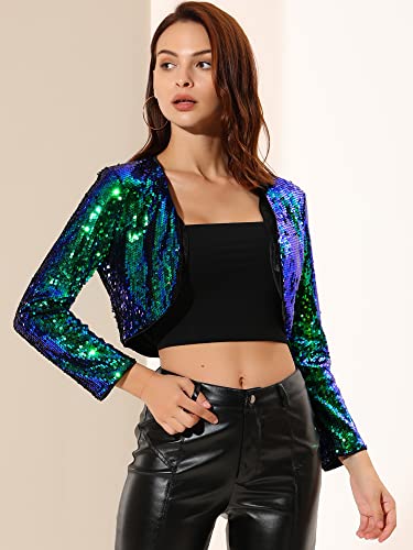 Image of Allegra K Women's Sequin Jacket Party Long Sleeve Open Front Crop Cardigan Bolero Shrug