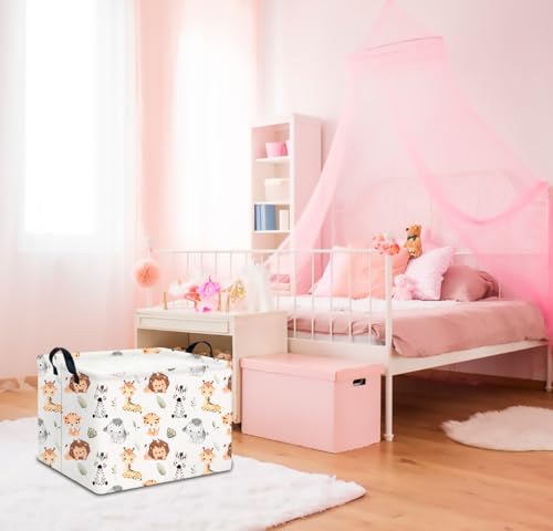 Image of CLOCOR Rectangular Storage Basket Empty,Gift Basket,Waterproof Storage Bin with Handles,Room Decor(Watercolor Animal)