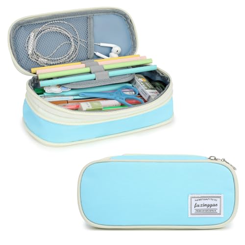 Image of FUXINGYAO Pencil Case, Multi-compartment Pencil Pouch, Portable Pencil Bag (2101-big-BL)