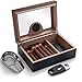 CINOROW Cigar Humidor for 20-35 Counts with Accessories, Digital Hygrometer, Spanish Cedar Lined & Divider, Humidifier, Cigar Cutter and Ashtray, Desktop Box Gift for Men