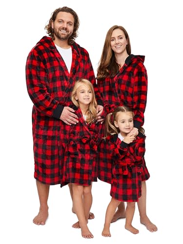 Matching Family Christmas Pajamas Set Warm Fleece Robe Pjs Set Xmas Plaid Fluffy Soft Bathrobe for Couples Kid t