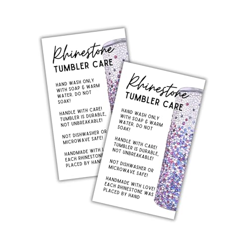 Rhinestone Bling Jeweled Purple Cup Tumbler Custom Mug Care Instruction Cards 50 pk 2x3.5” Tags Stickers Washing Instructions Glitter DIY Price Tags
