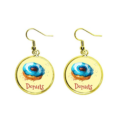 Pendientes de dona azul estilo acuarela pendientes colgantes dorados joyería mujer moderna
