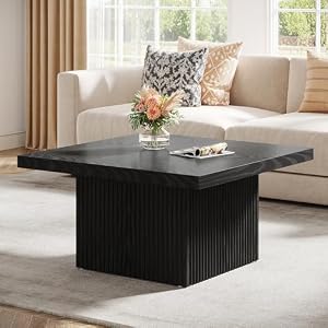 Tribesigns Square Coffee Table, 31.5-Inch Fluted Coffee Table, Mid-Century Modern Living Room Table, Large Cocktail Table for Living Room, Easy Assembly, Black