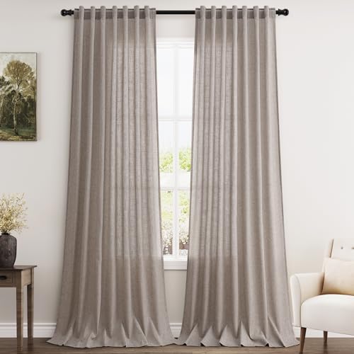 Image of Brownish Grey Linen Curtains 90 Inch Length 2 Panels Set for Living Room Rod Pocket Back Tab Window Drapes Light Filtering Modern Farmhouse Curtain 90 Inches Long for Dining Room Bedroom 52x90