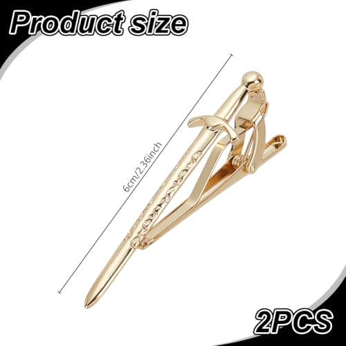 WEBEEDY 2 Pcs Sword Tie Clip Golden Tie Clips for Men, Novelty Neck Tie Clip Tie Bar Tie Accessories for Shirt Suit, Wedding Groom, Business, Unique Gift for Gentleman, 6cm/2.36'' length2
