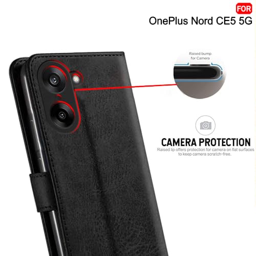 Image of TheGiftKart Genuine Leather Finish Flip Back Cover Case for OnePlus Nord CE 5 5G | Inbuilt Pockets & Stand | Wallet Style | Designer Button | Flip Back Cover for OnePlus Nord CE5 (Faux Leather, Black)