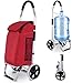 Carrito de la Compra Plegable con Bolsa Desmontable, Impermeable Uso Industrial Extra Grande Bolso de ultramarinos de los carros de Empuje/tracción con la función Subir escaleras,Rojo