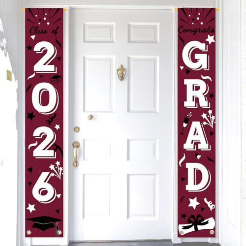 Image of Graduation Porch Banner Class Sign Congrats Grad Hanging Flags High School College University Party Decoration For Front Door Outdoor Maroon