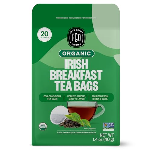 Image of FGO Organic Irish Breakfast Tea, 20 Count, Eco-Conscious Tea Bags (Pack of 1)