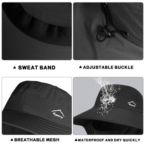 Image of Rosoz Sun Hat for Men Women with Neck Flap,Wide Brim UPF50+ Fishing Hat with Detachable Face Cover Outdoor Sun Protection Hat