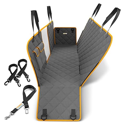 PAWBEE Dog Car Seat Cover – Nonslip Back Seat Dog Seat Covers for Cars – Waterproof Car Seat Covers for Dogs + Car Seat Belt – SUV, Truck & Car Hammock for Pet with Mesh Window - Car Backseat Hammock