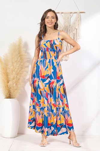 Image of GRACE KARIN Summer Dresses for Women 2026 Vacation,Smocked Floral Maxi Dress,Boho Beach Sundress with Pocket Fashion Clothing