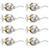 Probrico Privacy Door Levers Satin Nickel, Interior Door Handles Wave Style, Keyless Bedroom Bathroom Door Handles, 8 Pack