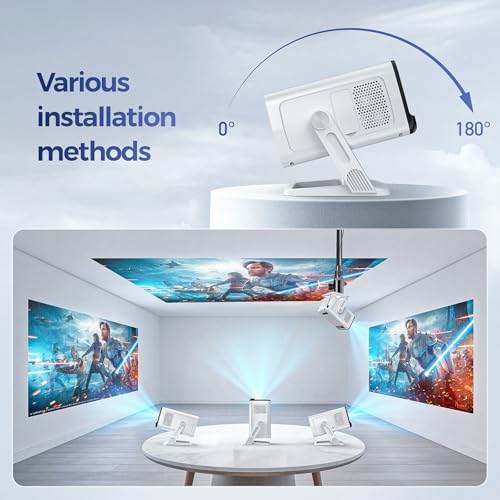 Image of Mini Portable Projector with 4K Support, Bluetooth 5.4 WIFI6, Android 14 Smart Projector 200 ANSI, Android 11, 180 Rotation , Auto Keystone Correction Video Projector