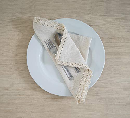 20X20 Inch Oversized Dinner Napkins Cotton Flax 12 Pack Natural Premium Quality Mitered Corners With Elegant Lace For Everyday Use Napkins Are Pre Shrunk And Good Absorbency With Lace Ivory #TOP4