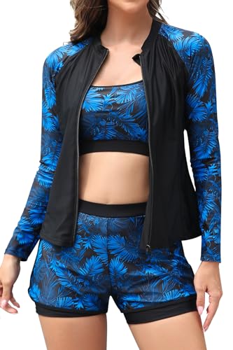 Baño rash guard de 3 piezas con top de manga larga y shorts