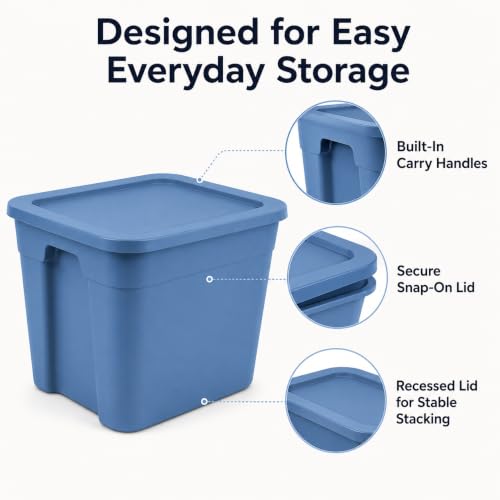 Image of 4-Pack 18Gal Stackable Storage Totes with Lids, Blue for Home & Dorm