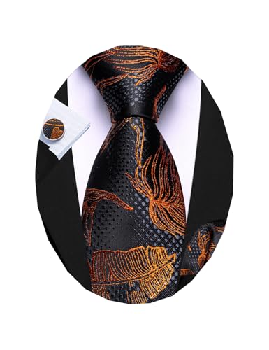 Image of Barry.Wang Classic Mens Ties Silk Necktie Pocket Square Cufflinks Set Woven Designer Wedding Business