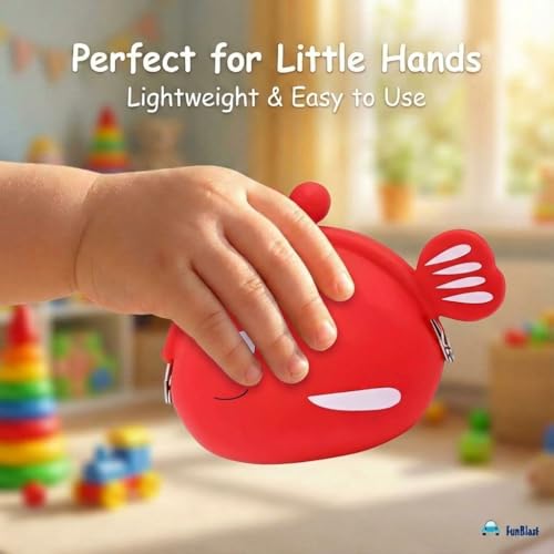 Image of FunBlast Cute Fish Shape Silicone Coin Purse for Kids & Adults - Mini Pouch for Coins, Earphones, Keys & Small Essentials, Aesthetic Pouches for Girls & Women - 12 X 9.5 X 3 Cm (Red)