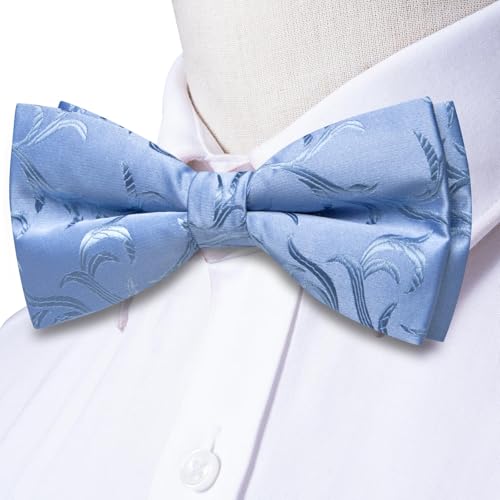 Image of Dubulle Mens Paisley Striped Bowtie Set Pre-tied Bowtie for Men and Pocket Square Set Wedding Business