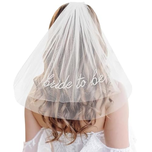 Sikweny Schleier Braut Weiß Brautschleier Inklusive Haarkamm Brautschleier Kurz Braut Schleier für Schleiertanz Mit SilberpräGung Bridal Veil für Hochzeiten Junggesellenabschiede Fotoshootings