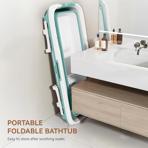 Warmiehomy Faltbare Badewanne Erwachsene, 153x54x61cm Tragbare Freistehende Klappbadewanne, Massage Schweiß Dampf Mobile Badewanne mit Abdeckung, Großer Verdickter Kunststoff klappbare Badewanne, Blau