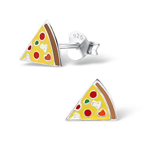 Cute Pizza Earrings Girls Children Silver Studs Stering Silver 925 (E24726)
