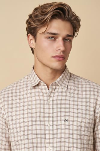 Image of Peter England Men's Slim Fit Full Sleeve Checkered Casual Shirt | 100% Cotton | Premium Twill Weave