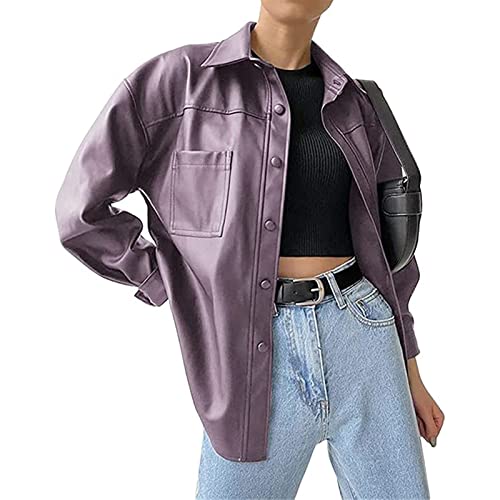 Damen Lederhemd Retro PU Lederblazer Lederjacke Gotische Blusenjacke...