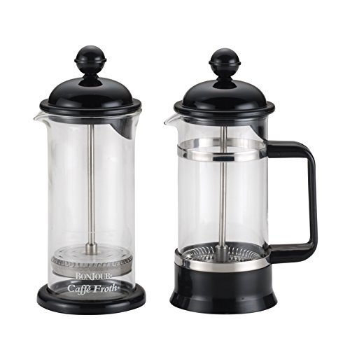 BonJour 3-Cup/12.7-Oz. La Petite Frother Set Borosilicate Glass French Press, 12.7 oz, Black