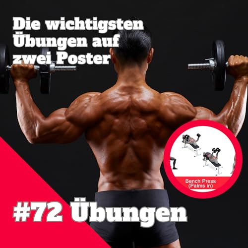 CLEAN SPORTS® Hanteltraining Poster Bundle DIN A1 – Kurzhantel & Langhantel Poster Set mit 72 Übungen & 24 Trainingsplänen – Muskelaufbau, Definition & Krafttraining – Inklusive Videoanleitungen