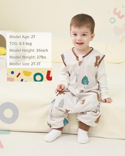 Image of HOMEAL 0.5Tog Toddler Sleep Sacks 2T-3T,Toddler Sleeping Sack with Legs, Sleep Sacks, Wearable Blanket Brown Bear