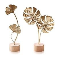 Tarqite 2 Stück Ginkgoblatt Statue Deko, Kreative Ginkgo Leaf Statue, Blatt Metallskulptur, Gold Desktop Skulptur Deko für Home, Büro, Schlafzimmer, Wohnzimmer, Weihnachtsdeko (A)