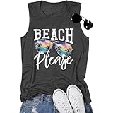 Beach Tanks for Women Beach Please Graphic Tank Top Funny Summer Sleeveless Hawaiian Vacation Vest Shirts Dark Gray